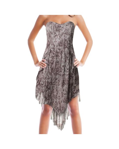 Grey Printed Strapless Dress